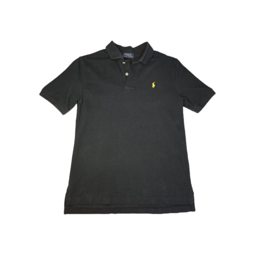 Ralph‎ Lauren Black Short Sleeve Polo- Boys Sz Med.Yellow Logo. SzTag Missing.